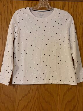 croft & barrow White Long-Sleeve Tee with Black Polka Dots